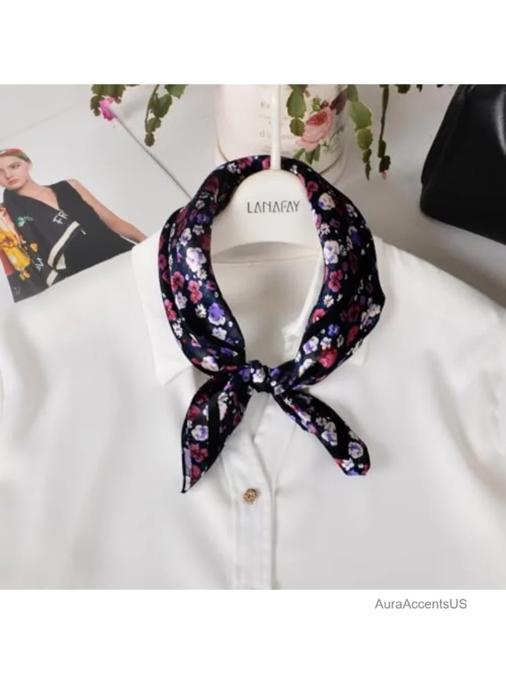 Women 100% Mulberry Silk Lightweight Square Scarf - Neckerchief Gift